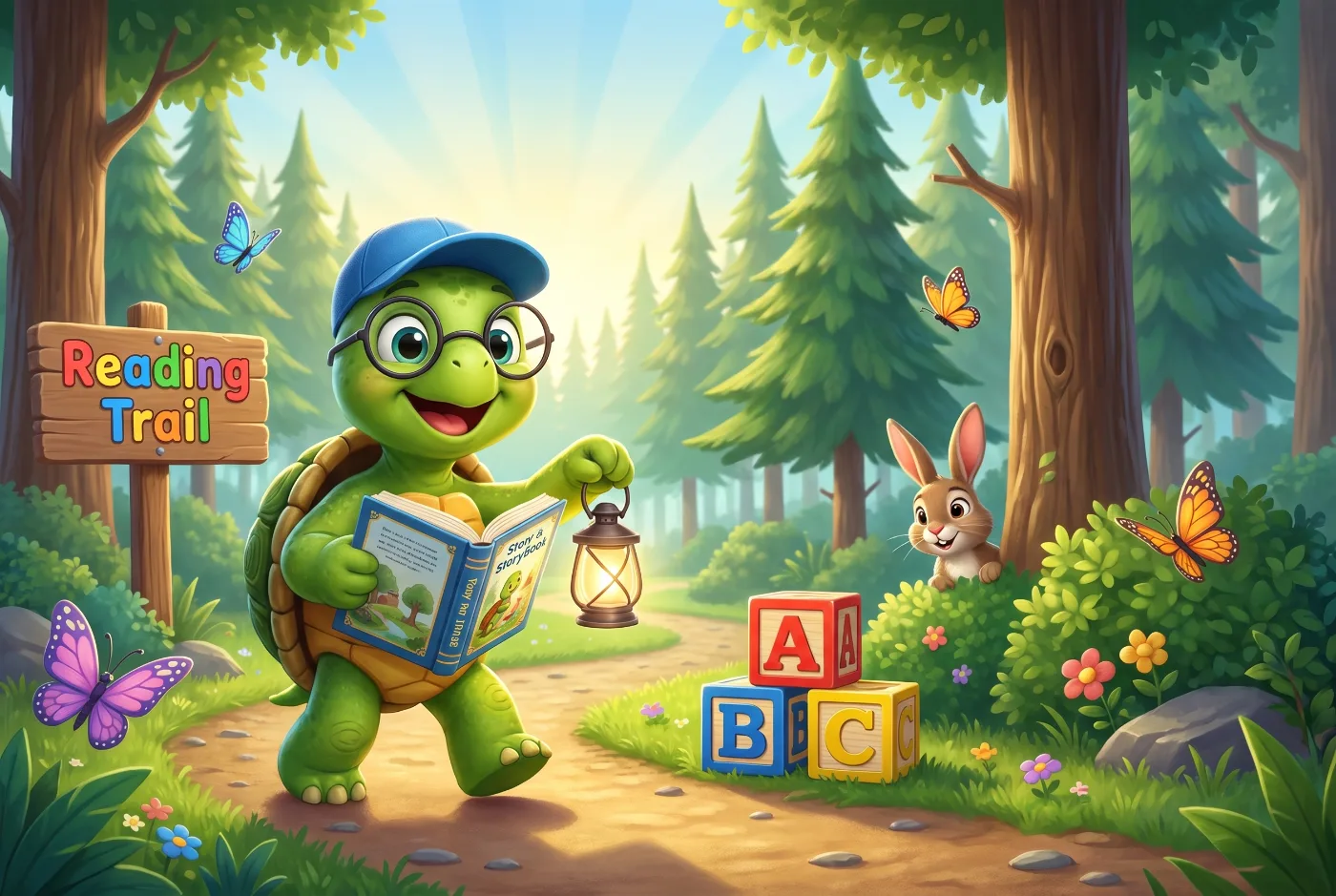 Toby the Turtle on a 1st Grade reading adventure