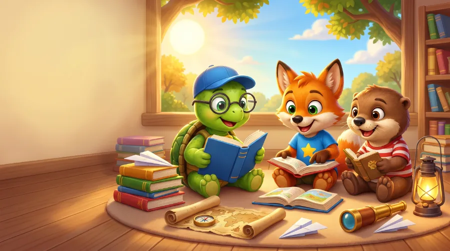 TutorCake characters reading together